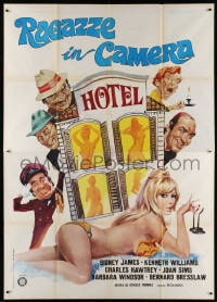 4b297 CARRY ON ABROAD Italian 2p 1974 different art of Sidney James & guys staring at sexy woman!