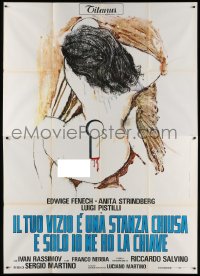 4b367 YOUR VICE IS A LOCKED ROOM & ONLY I HAVE THE KEY Italian 2p 1972 art of naked girl w/keyhole!