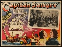 4b175 CAPTAIN BLOOD Mexican LC R1950s border art with pirate Errol Flynn & Olivia de Havilland!