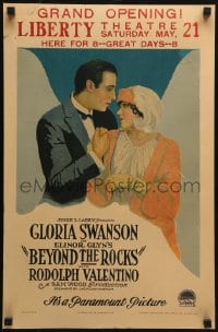 4b404 BEYOND THE ROCKS WC 1922 art of Rudolph Rodolph Valentino & Gloria Swanson, ultra rare!