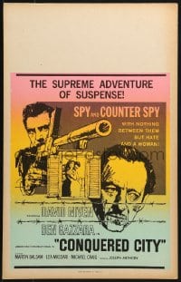 4b427 CONQUERED CITY Benton WC 1965 cool art of David Niven & Ben Gazzara, spy vs. counter spy!