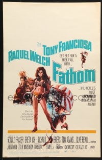 4b460 FATHOM WC 1967 Jerry Allison art of sexy nearly-naked Raquel Welch in skydiving harness!