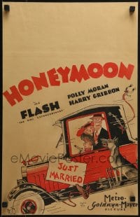 4b507 HONEYMOON WC 1928 cool cartoon art of Polly Moran, Harry Gribbon & Flash the Dog, ultra rare!