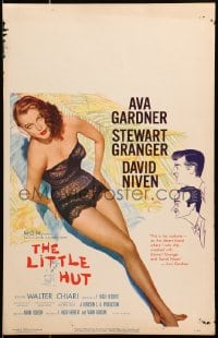 4b553 LITTLE HUT WC 1957 giant image of barely-dressed tropical Ava Gardner with sexy eyes!
