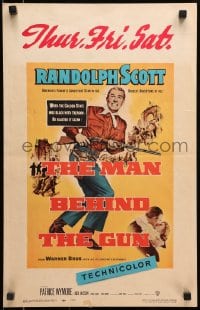 4b562 MAN BEHIND THE GUN WC 1952 Randolph Scott blasted the Golden State clean of treason!
