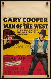 4b565 MAN OF THE WEST WC 1958 Anthony Mann, cowboy Gary Cooper is the man of fast draw!