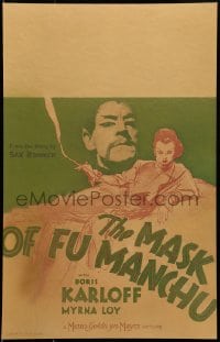4b571 MASK OF FU MANCHU WC 1932 Asian Boris Karloff over art of Myrna Loy, Sax Rohmer, ultra rare!