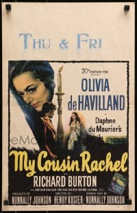 4b593 MY COUSIN RACHEL WC 1953 art of Olivia de Havilland & Richard Burton, Daphne du Maurier!