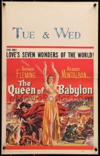 4b614 QUEEN OF BABYLON WC 1956 art of sexy Rhonda Fleming, love's seven wonders of the world!