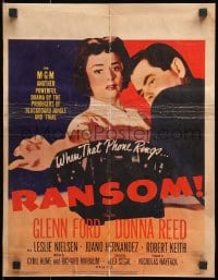 4b615 RANSOM WC 1956 great image of Glenn Ford & Donna Reed waiting for call from kidnapper!