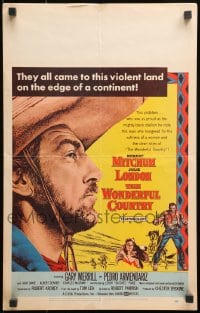 4b696 WONDERFUL COUNTRY WC 1959 great close up artwork of Texan Robert Mitchum in sombrero!