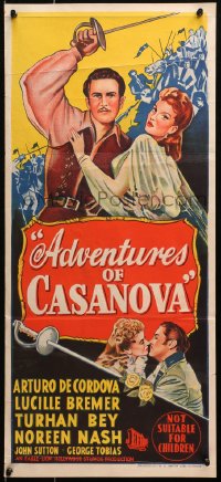 4c309 ADVENTURES OF CASANOVA Aust daybill 1948 Arturo De Cordova, pretty Lucille Bremer!