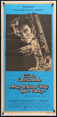 4c331 ANY WHICH WAY YOU CAN Aust daybill 1980 cool artwork of Clint Eastwood & Clyde by Bob Peak!