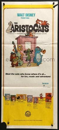 4c336 ARISTOCATS Aust daybill R1980 Walt Disney feline jazz musical cartoon, great art of cats!