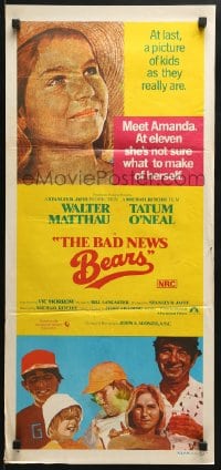 4c345 BAD NEWS BEARS Aust daybill 1977 great different art of Walter Matthau & young Tatum O'Neal!