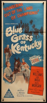 4c376 BLUE GRASS OF KENTUCKY Aust daybill 1950 Bill Williams, Jane Nigh, Morgan, great horse racing images!