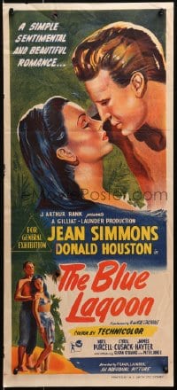 4c377 BLUE LAGOON Aust daybill 1949 art of sexy stranded Jean Simmons & Donald Houston!