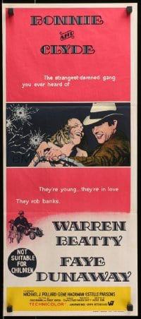 4c381 BONNIE & CLYDE Aust daybill 1967 notorious crime duo Warren Beatty & Faye Dunaway, Penn!
