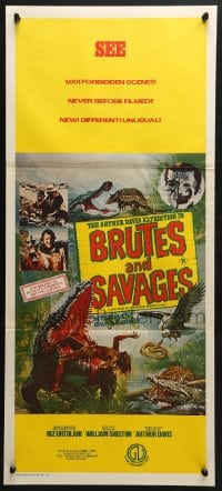 4c400 BRUTES & SAVAGES Aust daybill 1977 wild art of native eaten by huge crocodile and more!