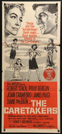 4c412 CARETAKERS Aust daybill 1963 Robert Stack, Polly Bergen & Joan Crawford in a mental hospital!