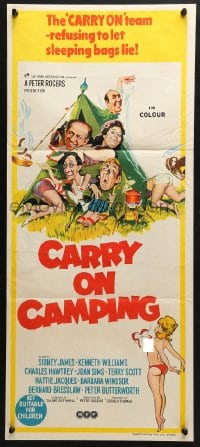 4c415 CARRY ON CAMPING Aust daybill 1970 AIP, Sidney James, English nudist sex, wacky artwork!