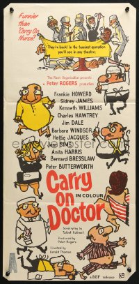 4c416 CARRY ON DOCTOR Aust daybill 1967 sexiest English hospital nurses, wacky operation artwork!