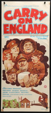 4c417 CARRY ON ENGLAND Aust daybill 1976 the biggest bang of the war, wacky military sex art!