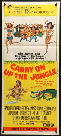 4c421 CARRY ON UP THE JUNGLE Aust daybill 1970 Frankie Howerd & sexy babes in Africa, wacky art!