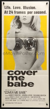 4c452 COVER ME BABE Aust daybill 1970 sexiest camera lense on nude girl image!