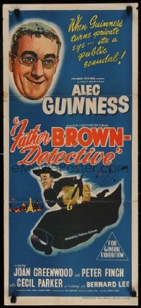 4c471 DETECTIVE Aust daybill 1954 wacky completely different artwork of Guinness as Father Brown!