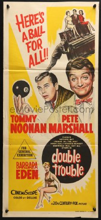 4c480 DOUBLE TROUBLE Aust daybill 1960 Tommy Noonan, Pete Marshall, sexy Barbara Eden!