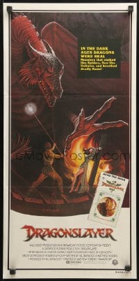 4c482 DRAGONSLAYER Aust daybill 1981 cool Jeff Jones fantasy artwork of Peter MacNicol w/spear & dragon!