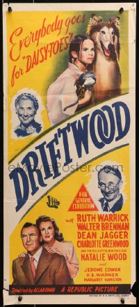4c484 DRIFTWOOD Aust daybill 1947 art of adorable young Natalie Wood as Daisy-Toes, Warrick!