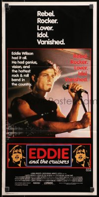 4c492 EDDIE & THE CRUISERS Aust daybill 1983 close up of Michael Pare with mic, rock 'n' roll!