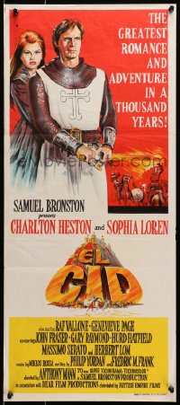 4c495 EL CID Aust daybill 1962 art of Charlton Heston in armor standing with sexy Sophia Loren!