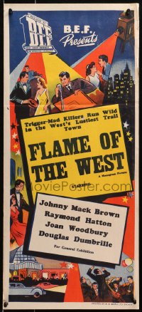 4c357 BEF Aust daybill 1950s Johnny Mack Brown in Flame of the West, completely different city art!