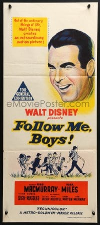 4c530 FOLLOW ME BOYS Aust daybill 1968 Fred MacMurray leads Boy Scouts, young Kurt Russell, Walt Disney!