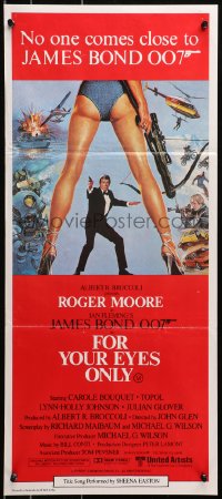 4c532 FOR YOUR EYES ONLY Aust daybill 1981 Roger Moore as James Bond, art by Brian Bysouth!