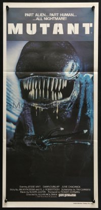 4c533 FORBIDDEN WORLD Aust daybill 1982 Roger Corman, c/u of cool part alien part human Mutant!