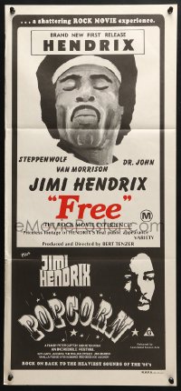 4c540 FREE/POPCORN Aust daybill 1975 cool images from Jimi Hendrix double-bill!