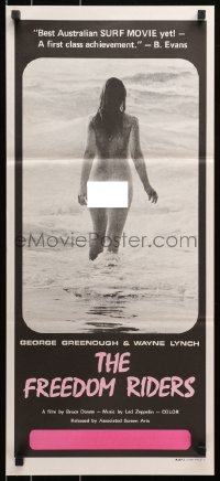 4c541 FREEDOM RIDERS Aust daybill 1972 completely naked Aussie surfer girl, black border design!