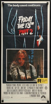 4c543 FRIDAY THE 13th PART II Aust daybill 1981 Amy Steel with pitchfork in slasher horror sequel!