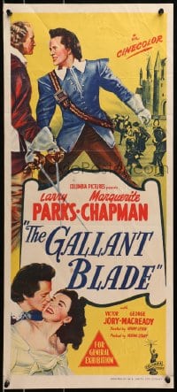 4c549 GALLANT BLADE Aust daybill 1948 swordsman & lover Larry Parks & Marguerite Chapman in medieval France!
