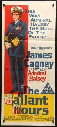 4c550 GALLANT HOURS Aust daybill 1960 art of James Cagney as Admiral Bull Halsey!