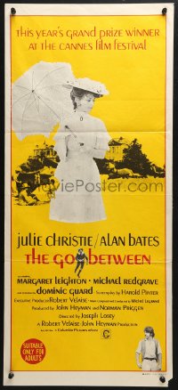 4c561 GO BETWEEN Aust daybill 1971 art of Julie Christie with umbrella, directed by Joseph Losey