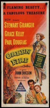4c572 GREEN FIRE Aust daybill 1954 art of beautiful full-length Grace Kelly & Stewart Granger!