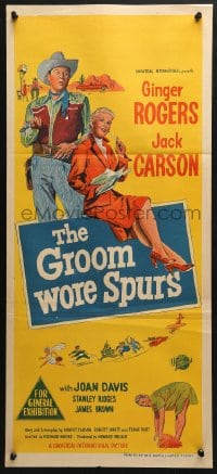4c576 GROOM WORE SPURS Aust daybill 1951 lady lawyer Ginger Rogers & Hollywood cowboy Jack Carson!