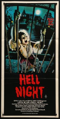 4c595 HELL NIGHT Aust daybill 1983 artwork of Linda Blair trying to escape haunted house by Jarvis!