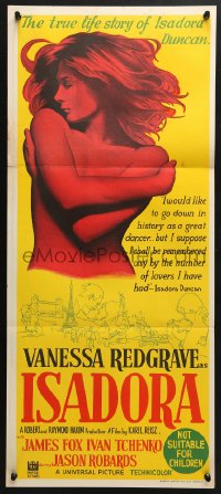 4c693 LOVES OF ISADORA Aust daybill 1970 super sexy Vanessa Redgrave covering herself w/just arms!