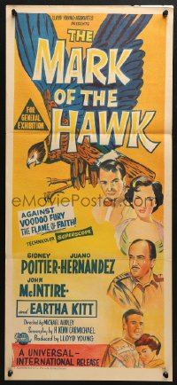 4c710 MARK OF THE HAWK Aust daybill 1958 Sidney Poitier & Eartha Kitt against voodoo fury in Africa!